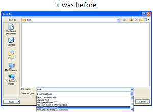 Microsoft Office Excel save dialog
